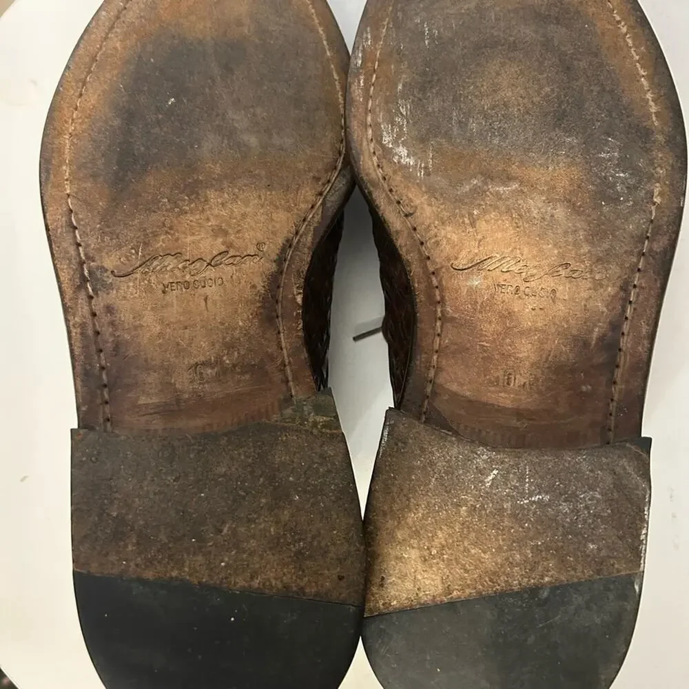 Mezlan Del Mar brown woven leather Oxford dress shoes made in Spain. Size 10